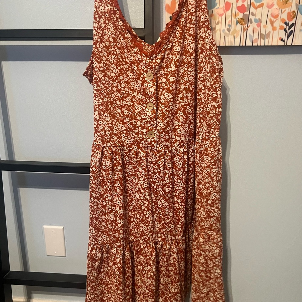 Floral Button-Down Dress in Rust